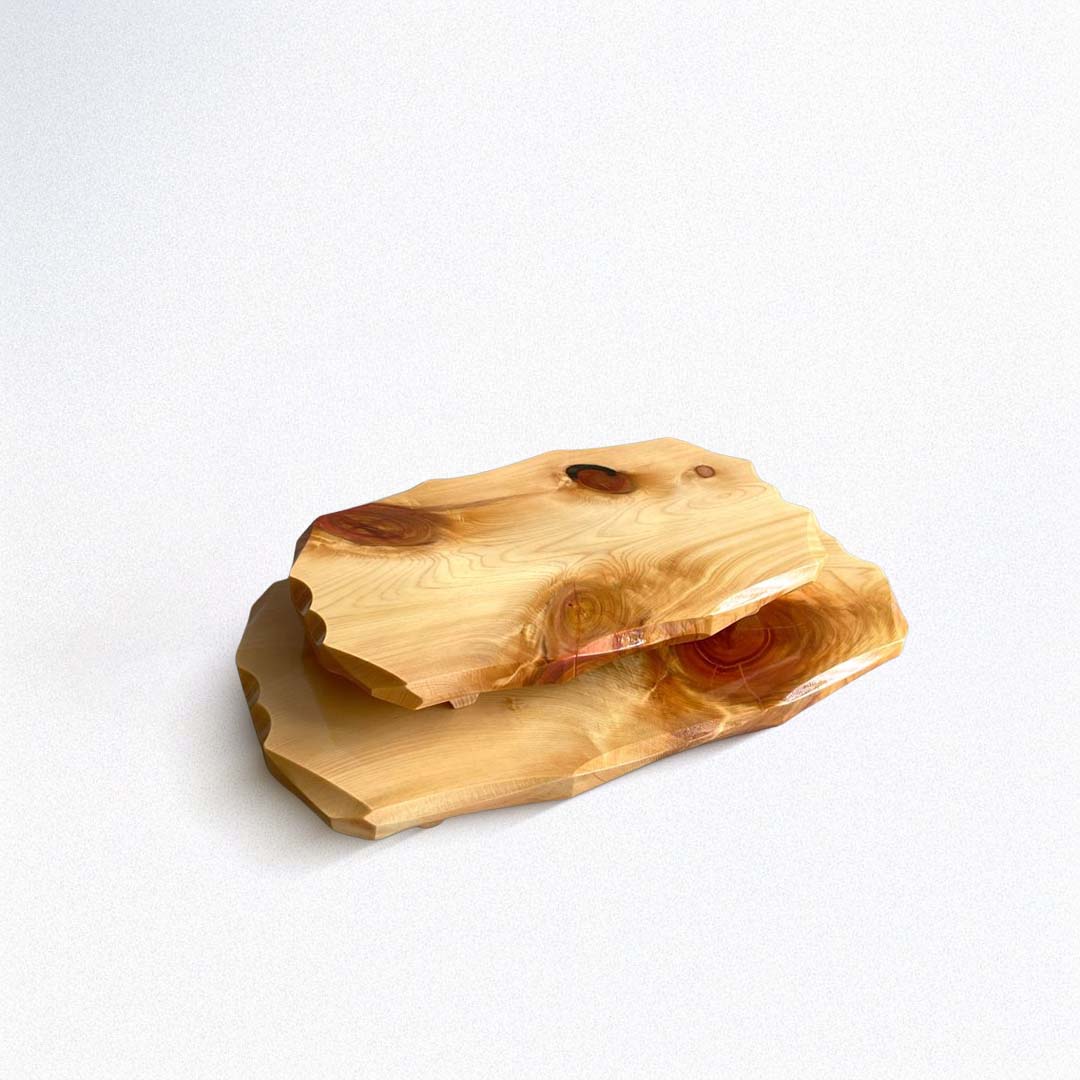 Two wooden sushi trays on a white background.