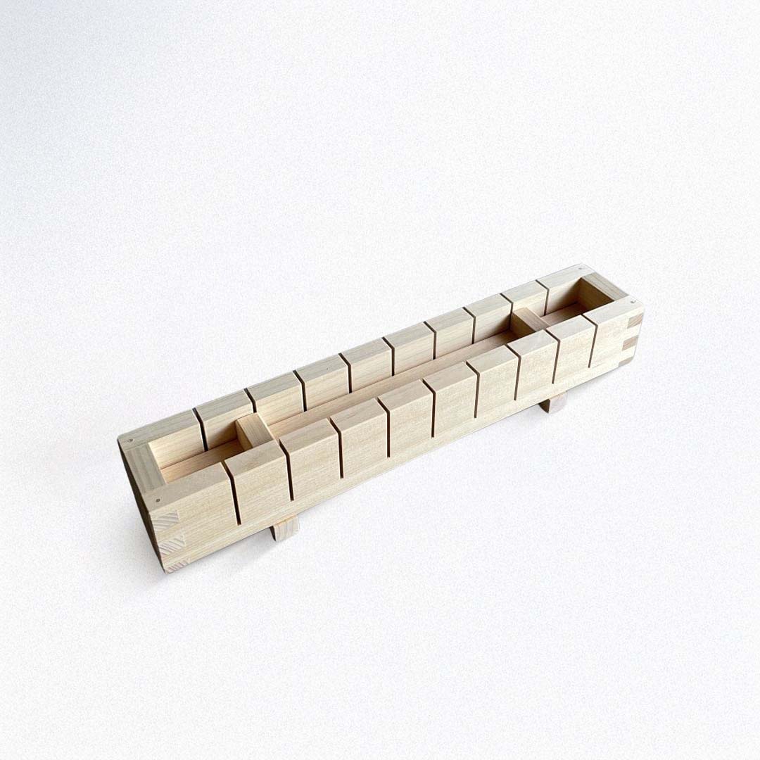 wooden sushi tray on a white background