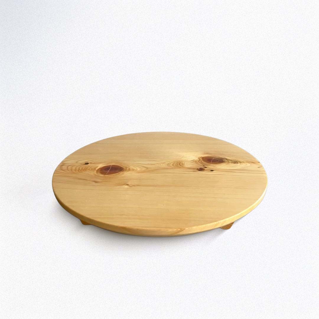 Wooden round sushi tray on white background