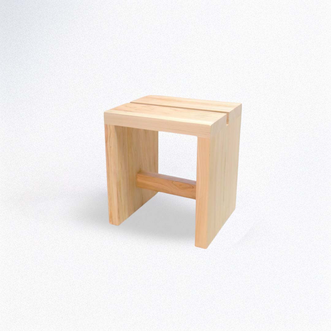 A handcrafted Japanese cypress (Hinoki) bath chair.