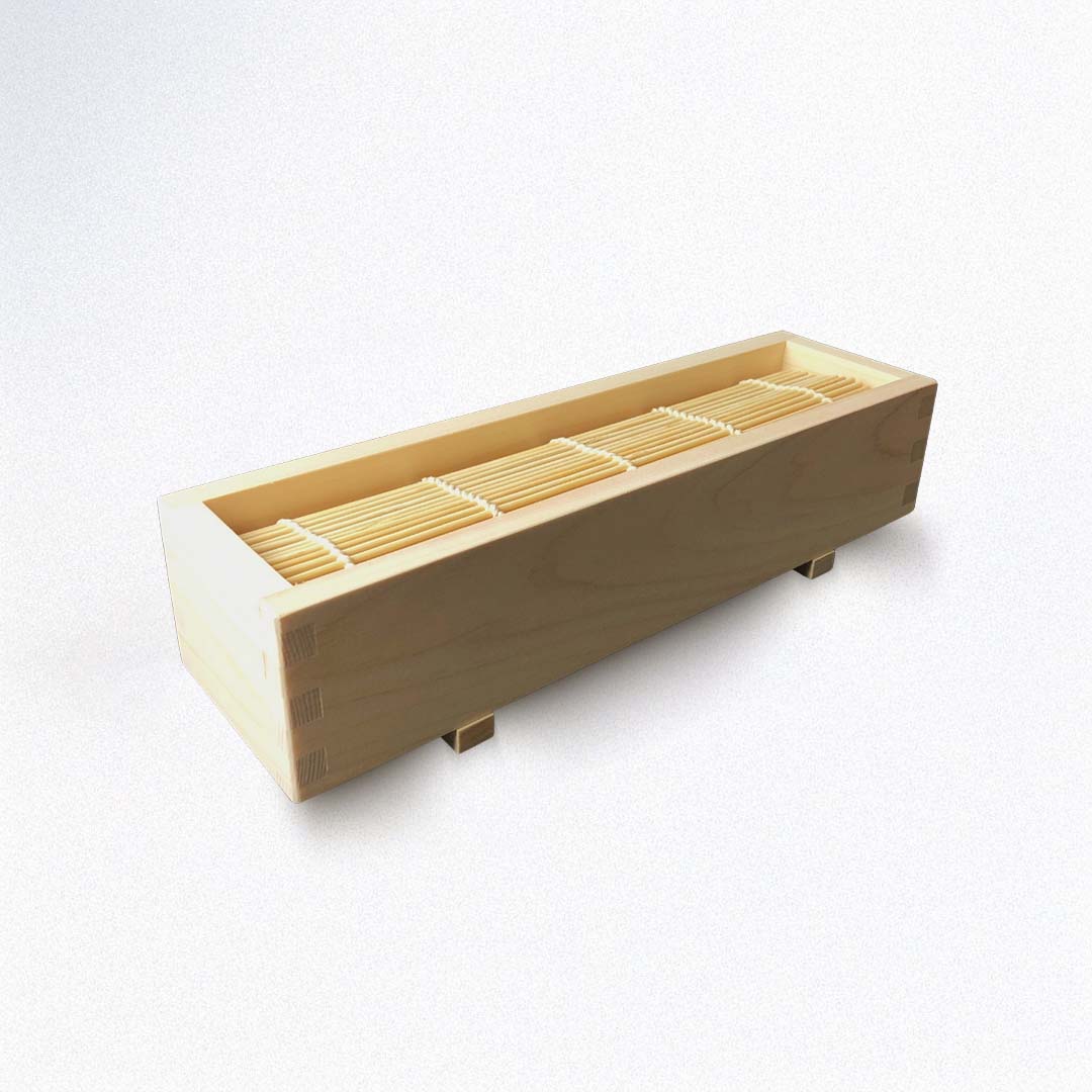 Wooden box with compartments on a white background