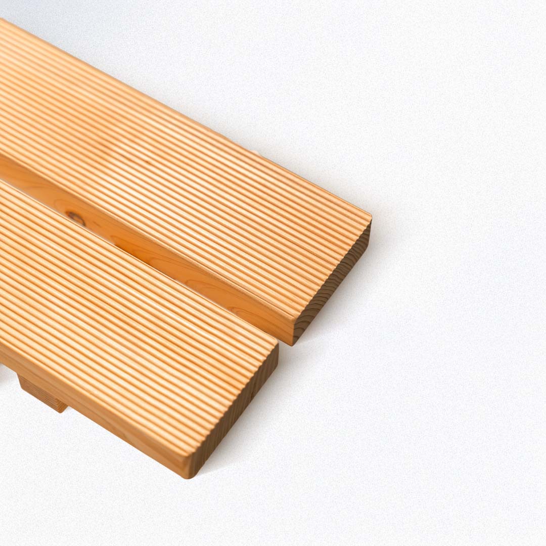 Close-up of a bath wooden step 