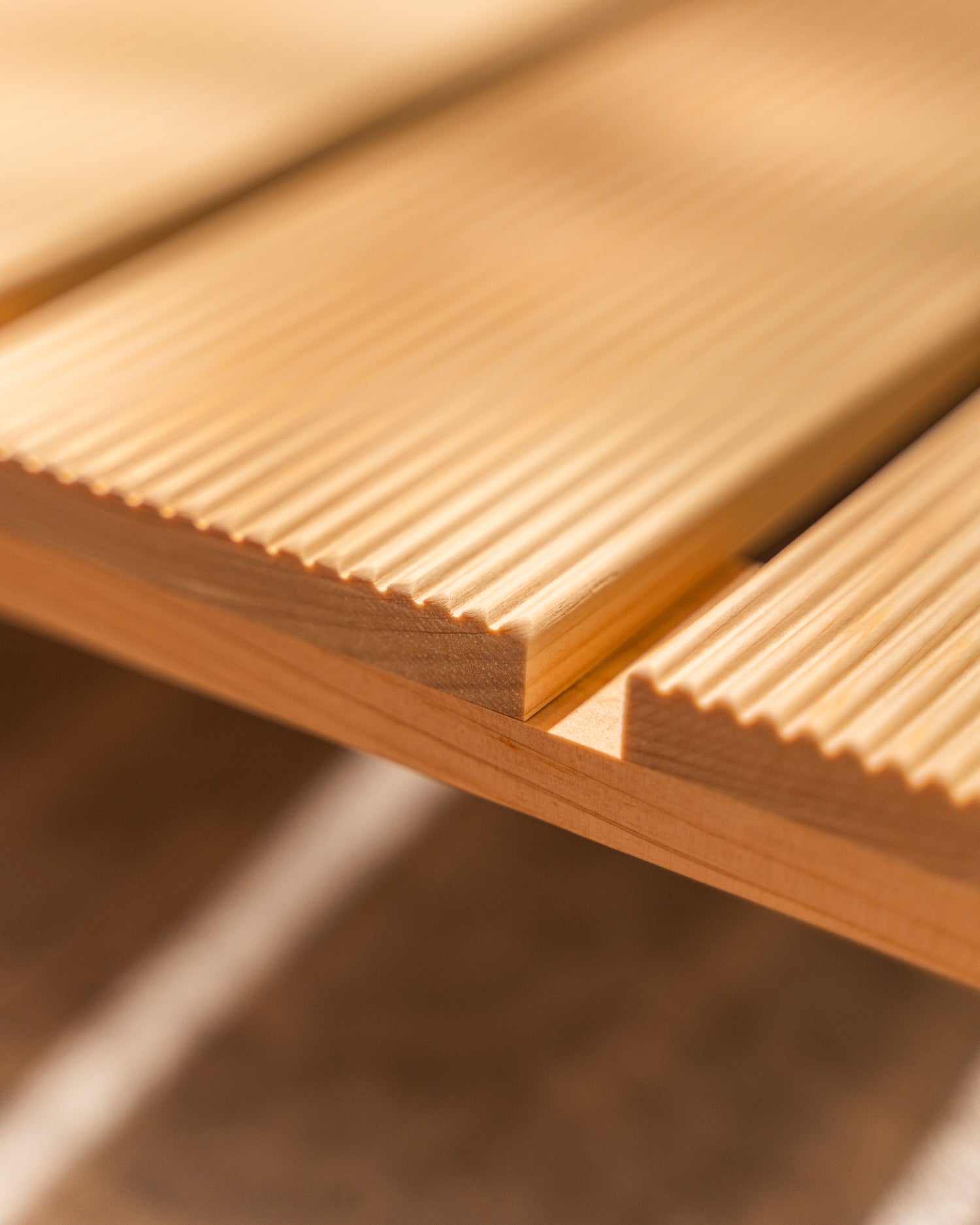Close-up of wooden slats with a blurred background