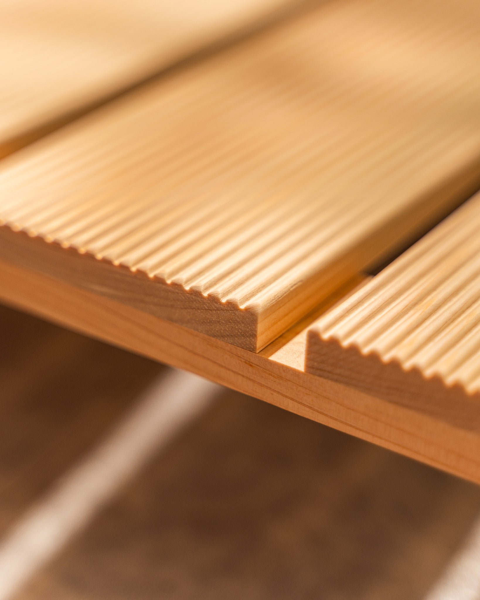 Close-up of wooden slats with a blurred background