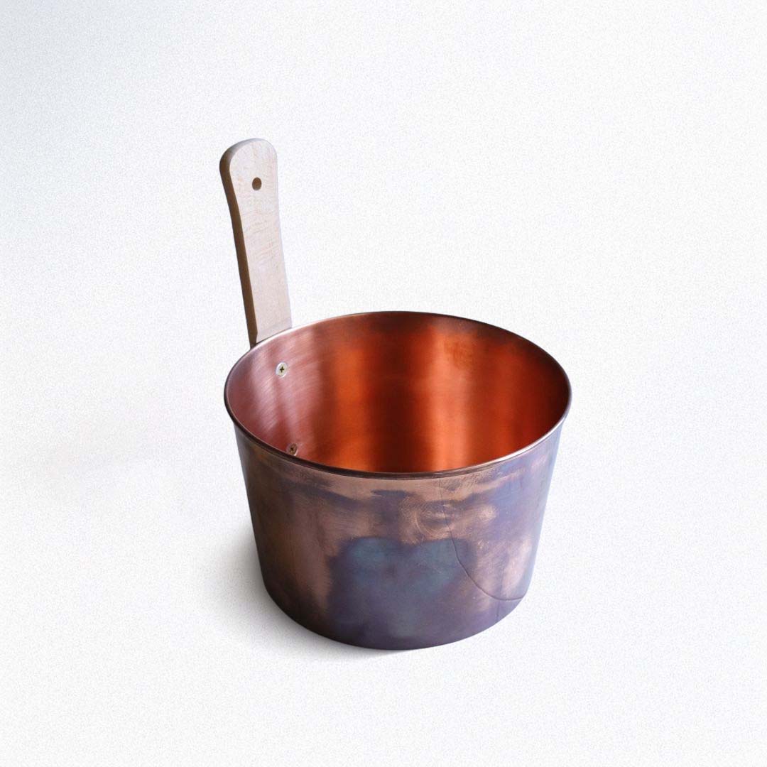 Handmade Japanese copper sauna bucket with a natural beechwood handle