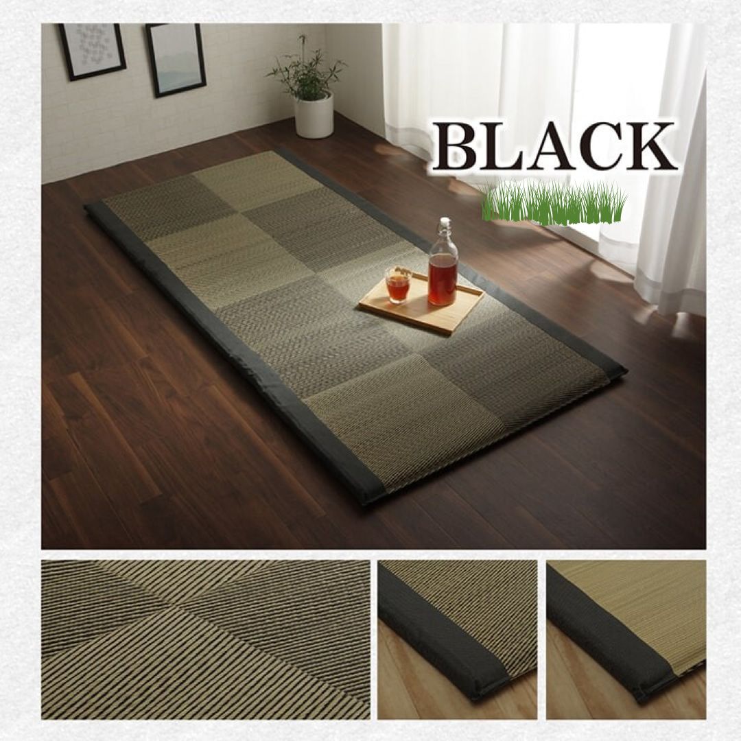 A Japanese foldable igusa mat with a black accent border, ideal for relaxation and home decor.