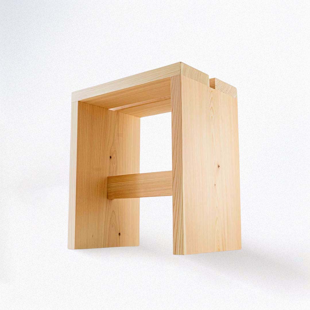 A rectangular wooden bath stool on a white background