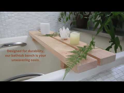 a video for a wooden bath bench made of Japanese hinoki cypress