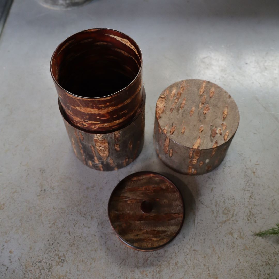 open wood tea caddy