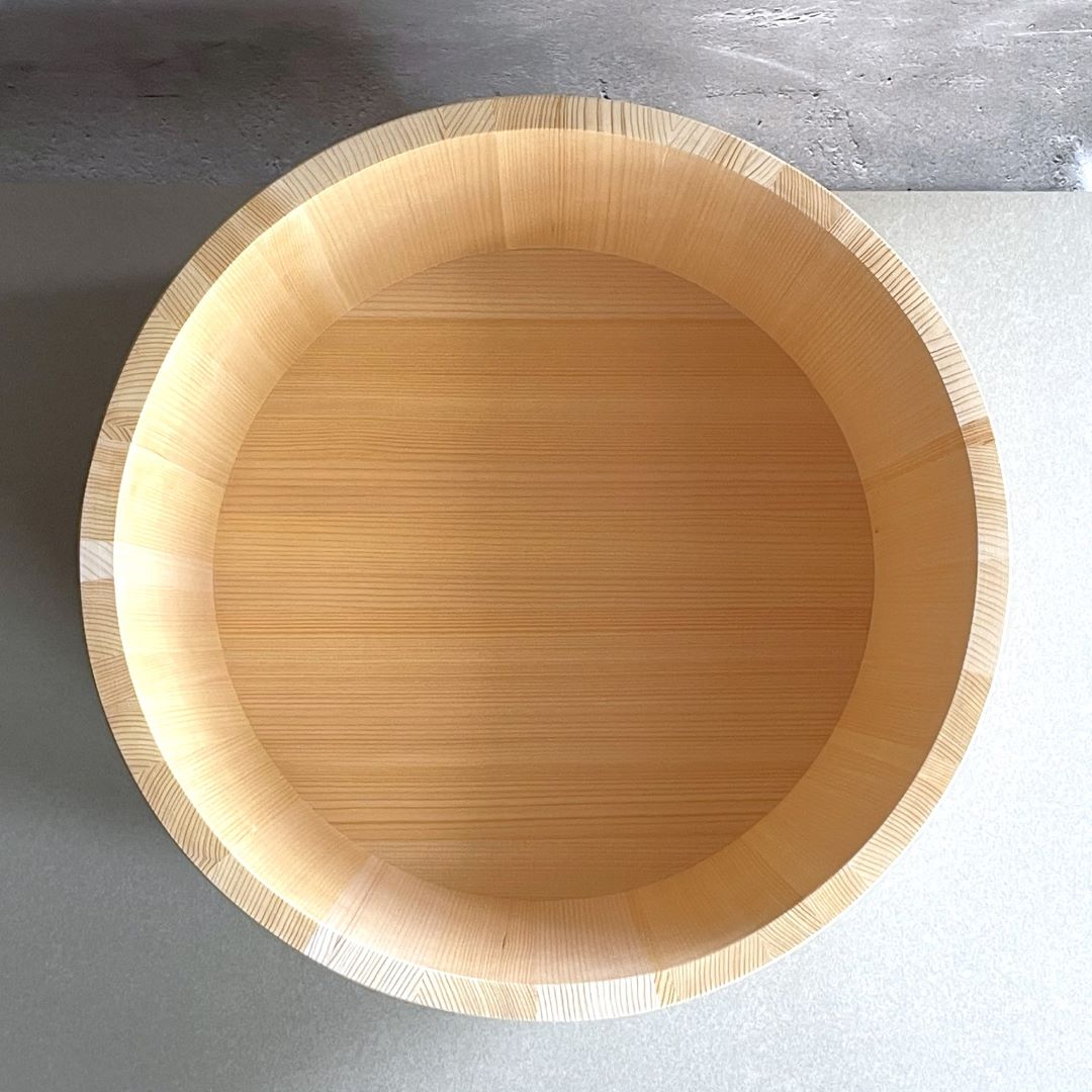 Inside view of a foot bath basin made of wood.